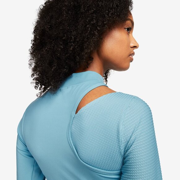 Nike Women's Top Long Sleeve Blue/Cerulean Mock Neck Lux Sporty Stretchy Size L - Picture 4 of 12